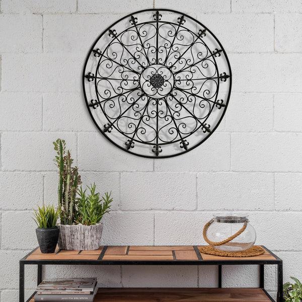 benzara Benzara Handmade Metal Medallion Hanging Round Wall Decor with Swirls Brown - BM06171