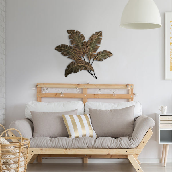 benzara Benzara Metal Wall Decor Palm Leaf Green and Brown - BM07982