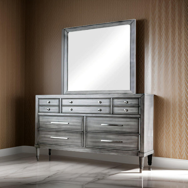 benzara Wooden Square Mirror Gray - BM166011