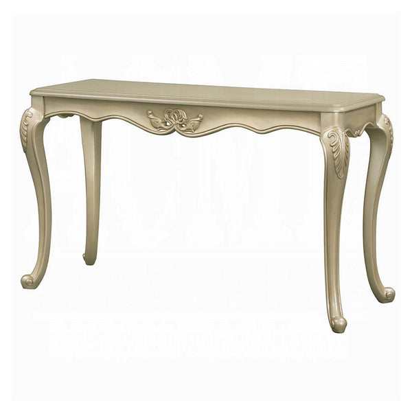 Benzara Bertha Sofa Table Ornate Classic European Champagne Gold Wood 52 Inch -BM333145