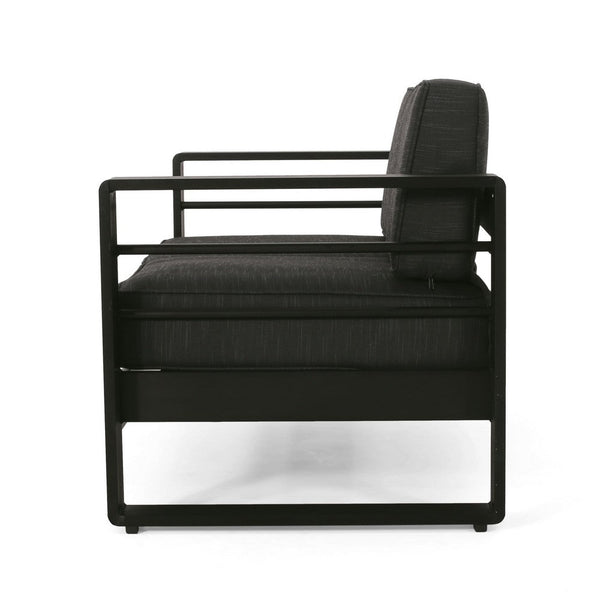 Benzara Besy Outdoor Loveseat Black Cushion And Square Metal Frame 57 Inch -BM335160