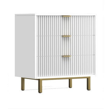 benzara Beth 34 Inch 3 Drawer Small Dresser Chest Mahogany Wood White Gold - BM284268