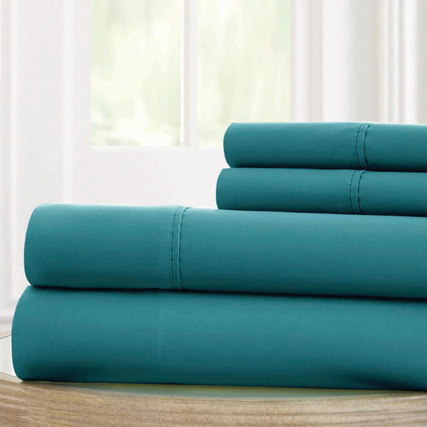 Benzara Bezons 4 Piece King Size Microfiber Sheet Set With 1800 Thread Count Teal Blue - BM202322
