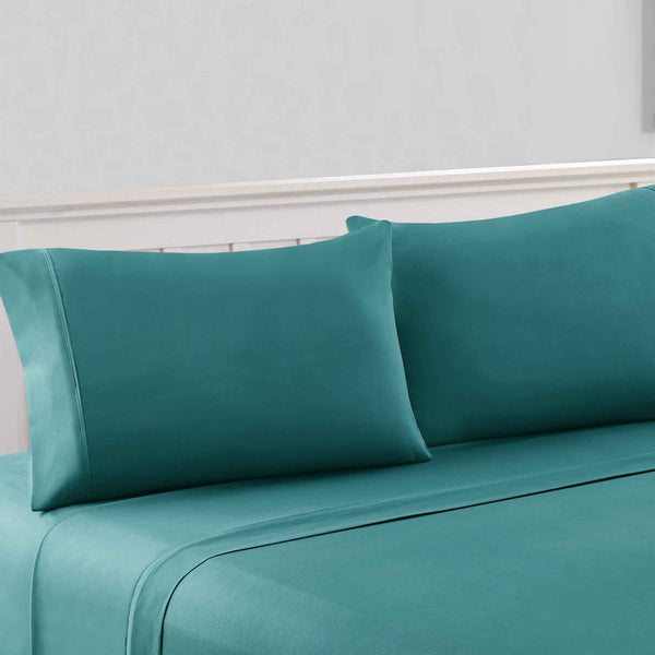 benzara Bezons 4 Piece King Size Microfiber Sheet Set with 1800 Thread Count Teal Blue - BM202322