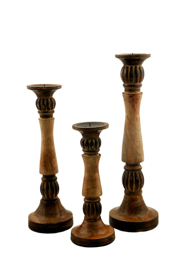 Benzara BM00065 Wood Candle Holder Set Of 3 For Extraordinary Lights