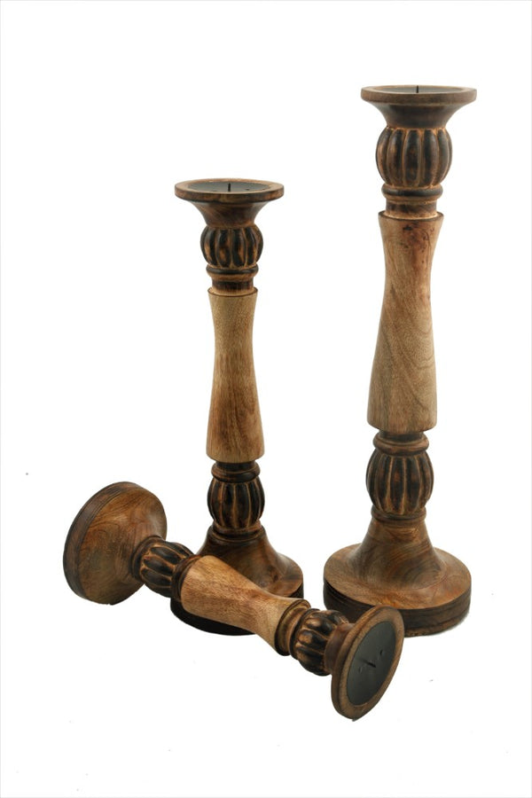 Benzara BM00065 Wood Candle Holder Set Of 3 For Extraordinary Lights