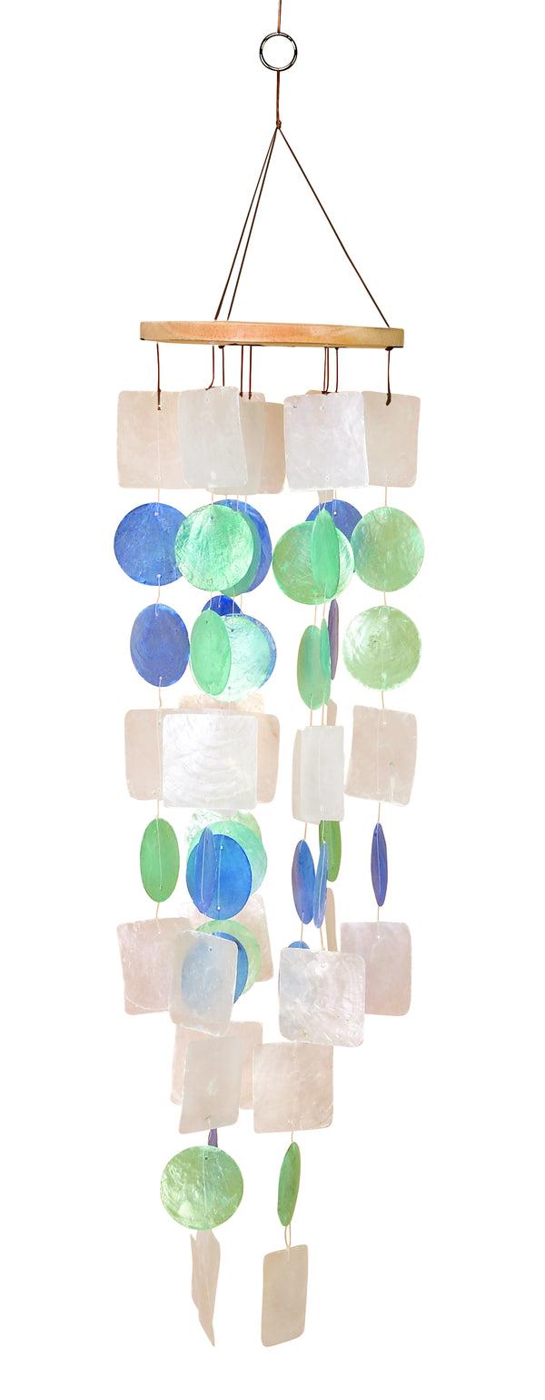 Benzara BM02690 - Coastal Inspired Wind Chime With Wooden Round Top And Ring Handle Multicolor