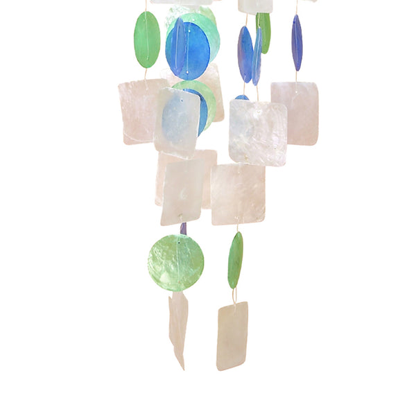 Benzara BM02690 - Coastal Inspired Wind Chime With Wooden Round Top And Ring Handle Multicolor