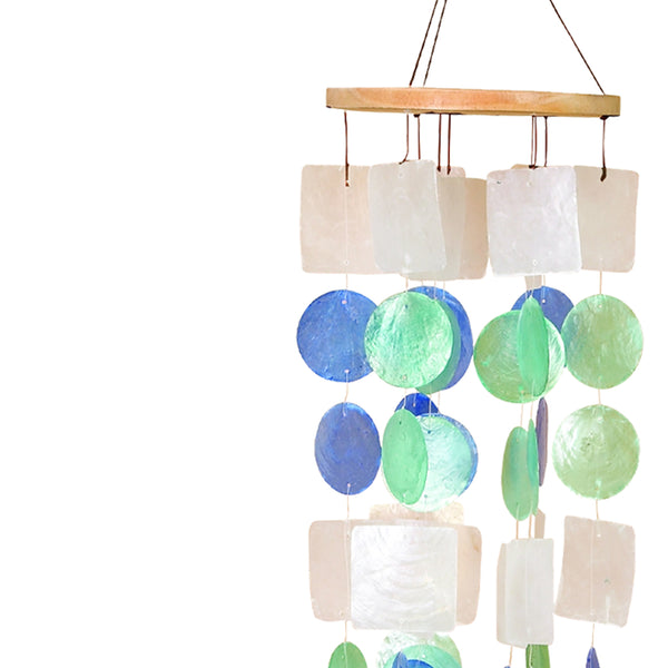 Benzara BM02690 - Coastal Inspired Wind Chime With Wooden Round Top And Ring Handle Multicolor
