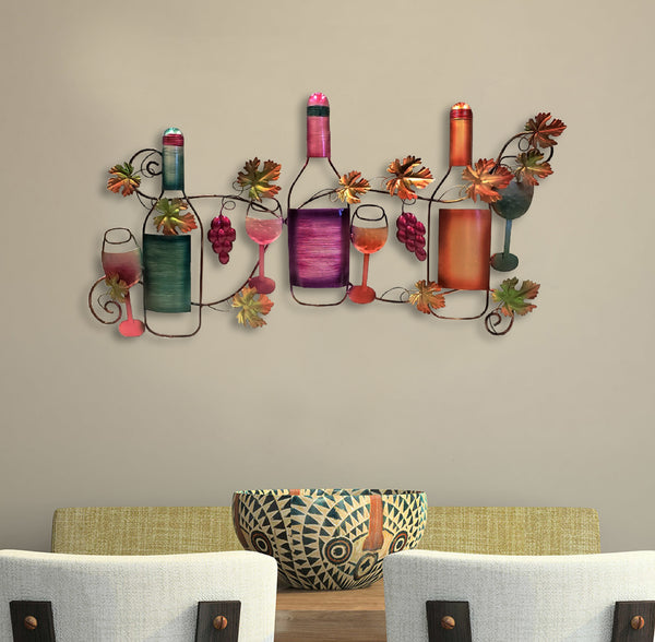 benzara BM05388 Classy Metal Based Wine Wall Decor Multicolor