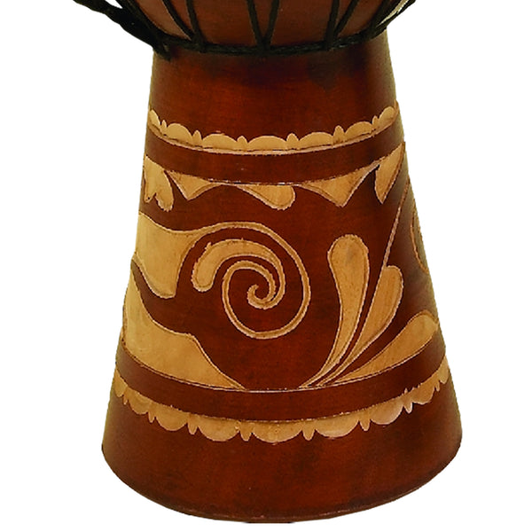 Benzara BM06826 Decorative Wood And Faux Leather Djembe Drum With Side Handle Large Brown And Cream