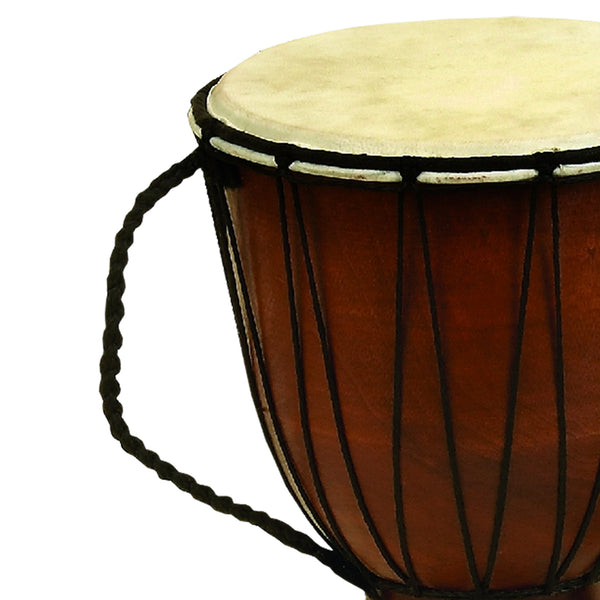 Benzara BM06826 Decorative Wood And Faux Leather Djembe Drum With Side Handle Large Brown And Cream