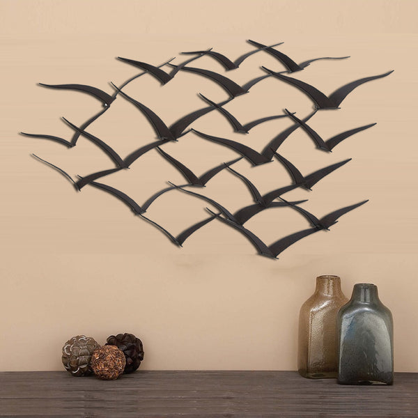 benzara BM116745 Benzara Metal Flock of Flying Birds Wall Decor Black
