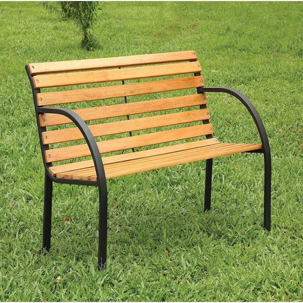 benzara BM123183 Dumas Transitional Style Patio Bench Natural Oak