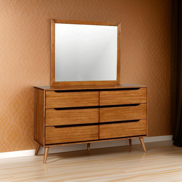 benzara BM123354 Lennart Mid-Cent Modern Mirror Oak Finish