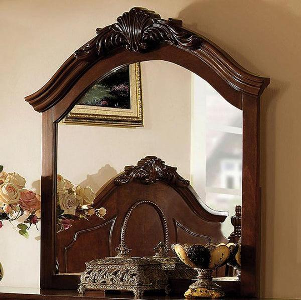 benzara BM123568 Velda II Baroque Style Mirror In Brown Cherry Finish
