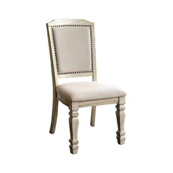 Benzara BM131136 Holcroft Transitional Side Chair Antique White Set Of Two