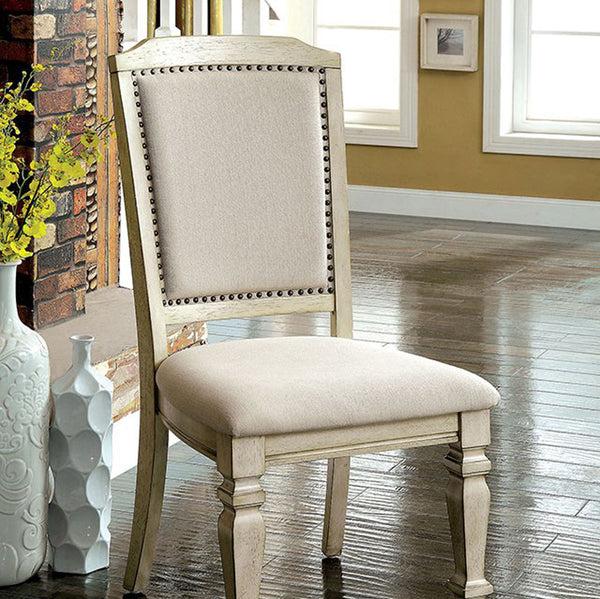 Benzara BM131136 Holcroft Transitional Side Chair Antique White Set Of Two