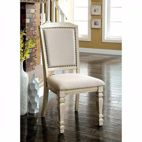 benzara BM131136 Holcroft Transitional Side Chair Antique White Set Of Two