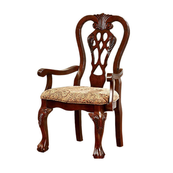 Benzara BM131208 Elana Traditional Arm Chair With Fabric Brown Cherry Finish Set Of 2