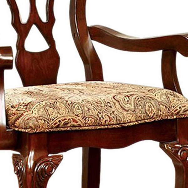 Benzara BM131208 Elana Traditional Arm Chair With Fabric Brown Cherry Finish Set Of 2