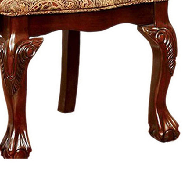 Benzara BM131208 Elana Traditional Arm Chair With Fabric Brown Cherry Finish Set Of 2