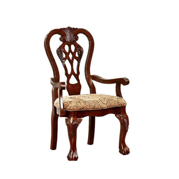 benzara BM131208 Elana Traditional Arm Chair With Fabric Brown Cherry Finish Set Of 2