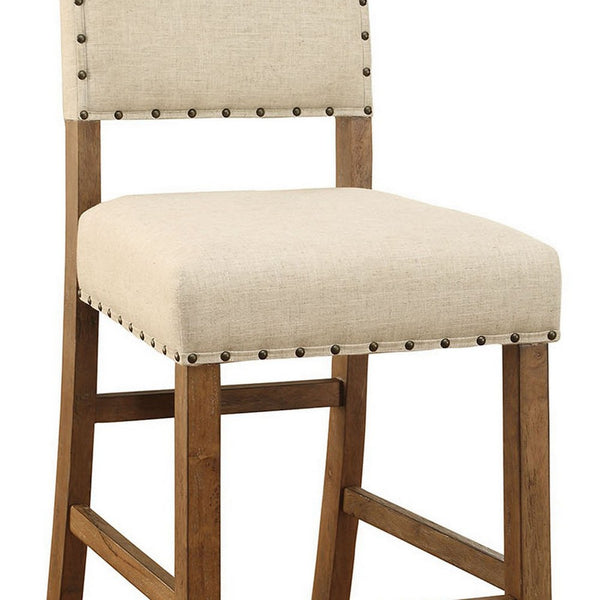 Benzara BM131232 Sania Rustic Bar Chair In Ivory Linen Set Of 2