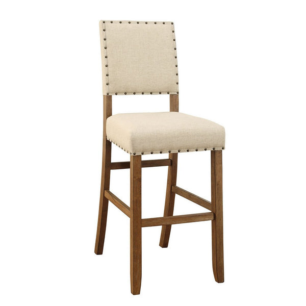 Benzara BM131232 Sania Rustic Bar Chair In Ivory Linen Set Of 2