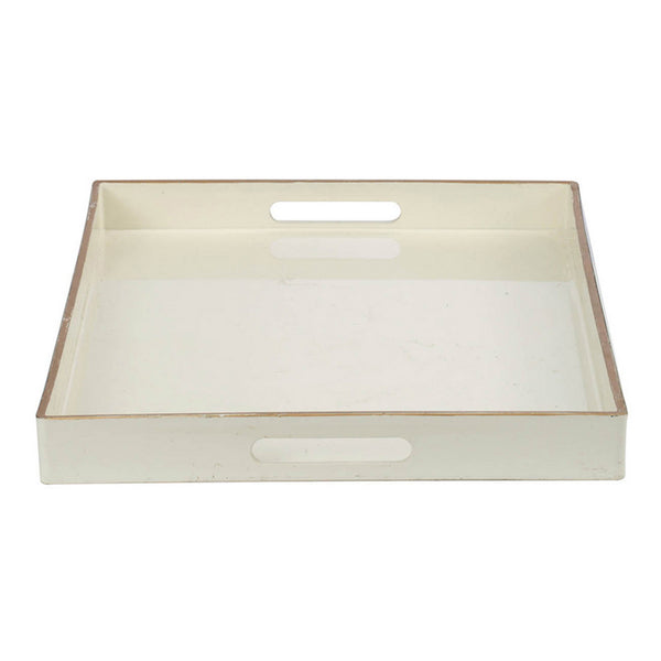 Benzara BM145590 Mimosa Rectangle Tray With Cutout Handles White