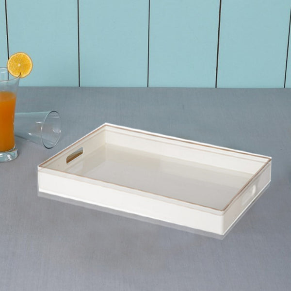 benzara BM145590 Mimosa Rectangle Tray With Cutout Handles White