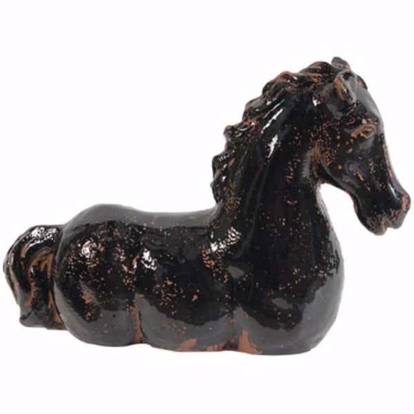benzara BM150785 Glazed Brown Finish Horse Statue Black and Brown