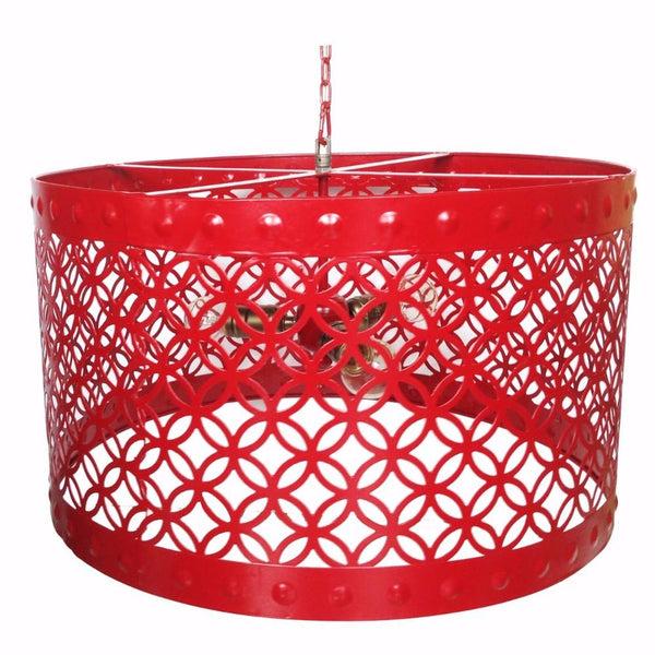benzara BM154193 Beautiful Circular Cutout Metal Chandelier Red