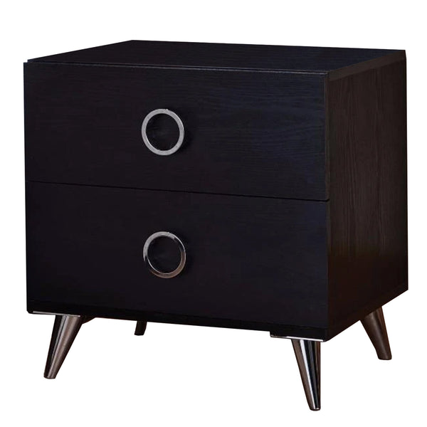 Benzara BM154631 Contemporary Style Wood & Metal Nightstand Black & Chrome