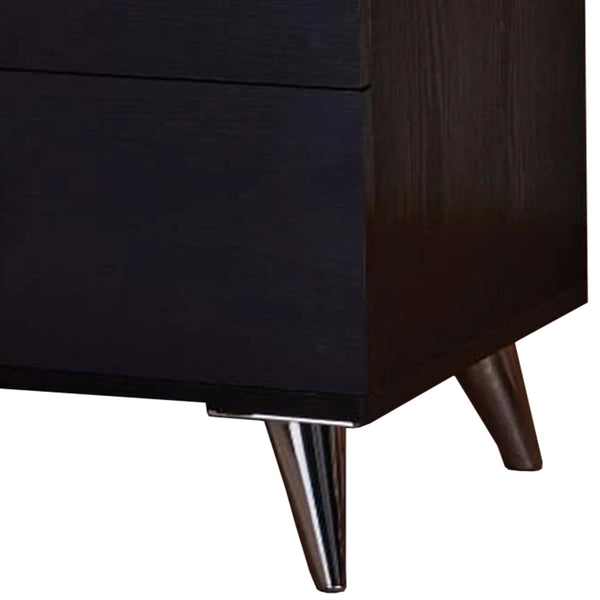 Benzara BM154631 Contemporary Style Wood & Metal Nightstand Black & Chrome