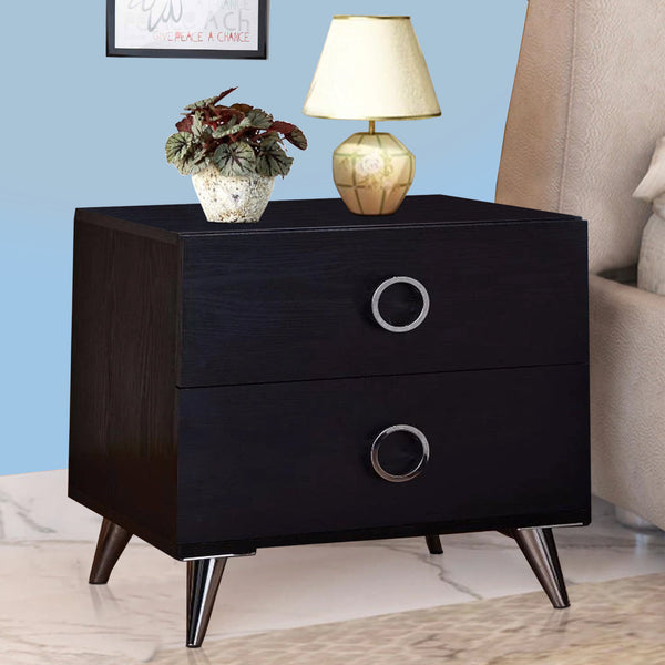 benzara BM154631 Contemporary Style Wood & Metal Nightstand Black & Chrome