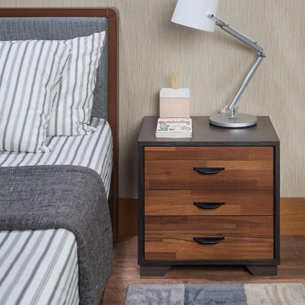 benzara BM154632 Rectangular 3 Drawers Wood Nightstand Brown