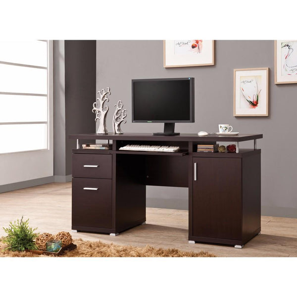 benzara BM156219 Luxurious Computer Desk with 2 Drawers and Cabinet Brown