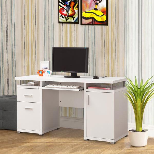 benzara BM156220 Elegant white Computer desk with efficient Storage