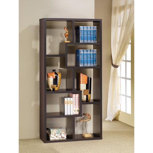 benzara BM156233 Contemporary Asymmetrical Cube Bookcase Brown