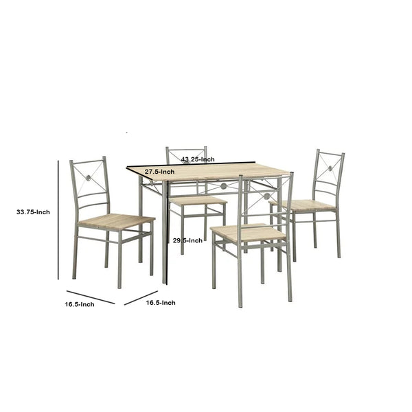 Benzara BM158031 Sturdy Dining Table In A Set Of Five Silver