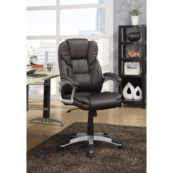 benzara BM159036 Executive High-Back Leather Chair Dark Brown