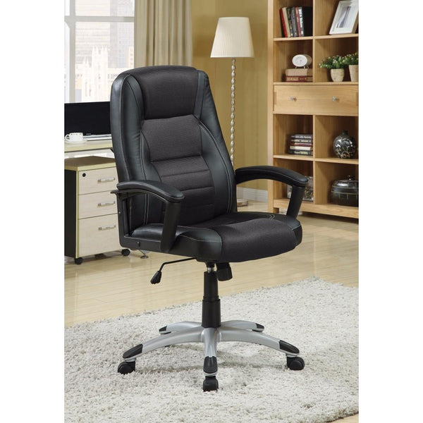 benzara BM159050 Leather & Mesh Modern High-Back Executive Desk Chair Black