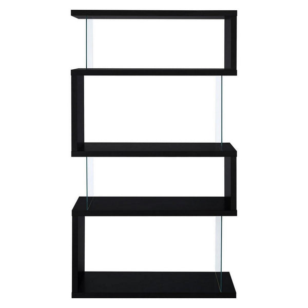 Benzara BM159055 Asymmetrical Snaking Wooden Bookcase Black