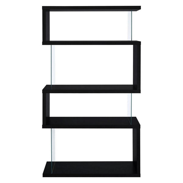 Benzara BM159055 Asymmetrical Snaking Wooden Bookcase Black