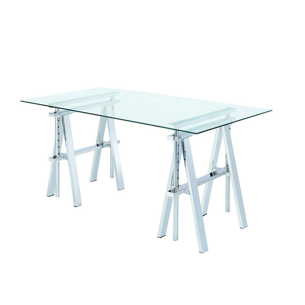 Benzara BM159103 Adjustable Writing Desk With Sawhorse Legs Clear And Silver