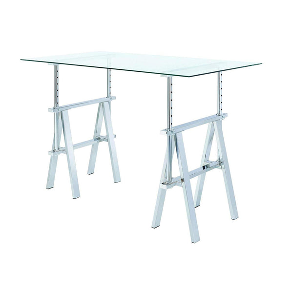 Benzara BM159103 Adjustable Writing Desk With Sawhorse Legs Clear And Silver