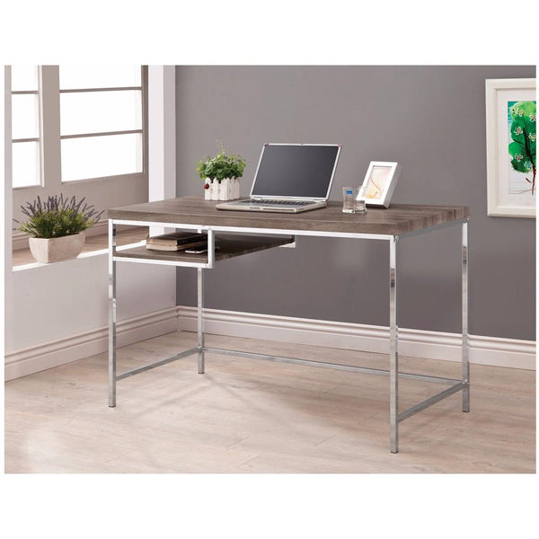 benzara BM159139 Sleek And Elegant Writing Desk With Shelf Gray