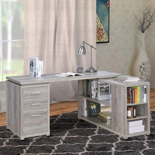 benzara BM159165 Contemporary Style L-Shaped Office Desk Gray