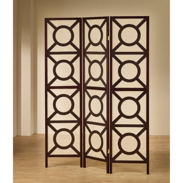 benzara BM159225 Modern Circle Patterned Wooden Folding Screen Brown